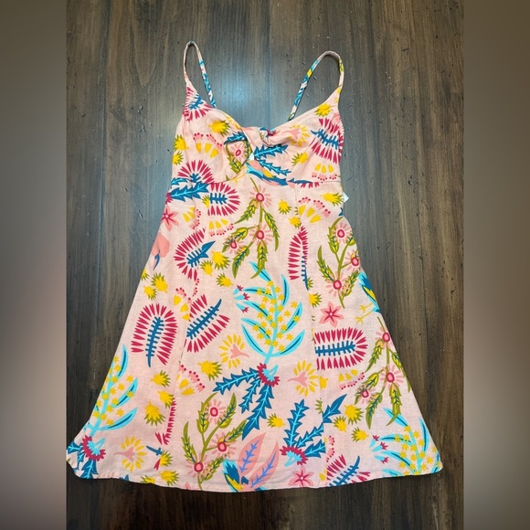 Jessica Simpson Floral Mini Sundress Size Small Linen Blend Colorful Summer NWT - Picture 3 of 12